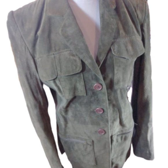 Pretty Face Olive/Army Green Suede Button Front Jacket/Coat Size Small - Picture 4 of 12